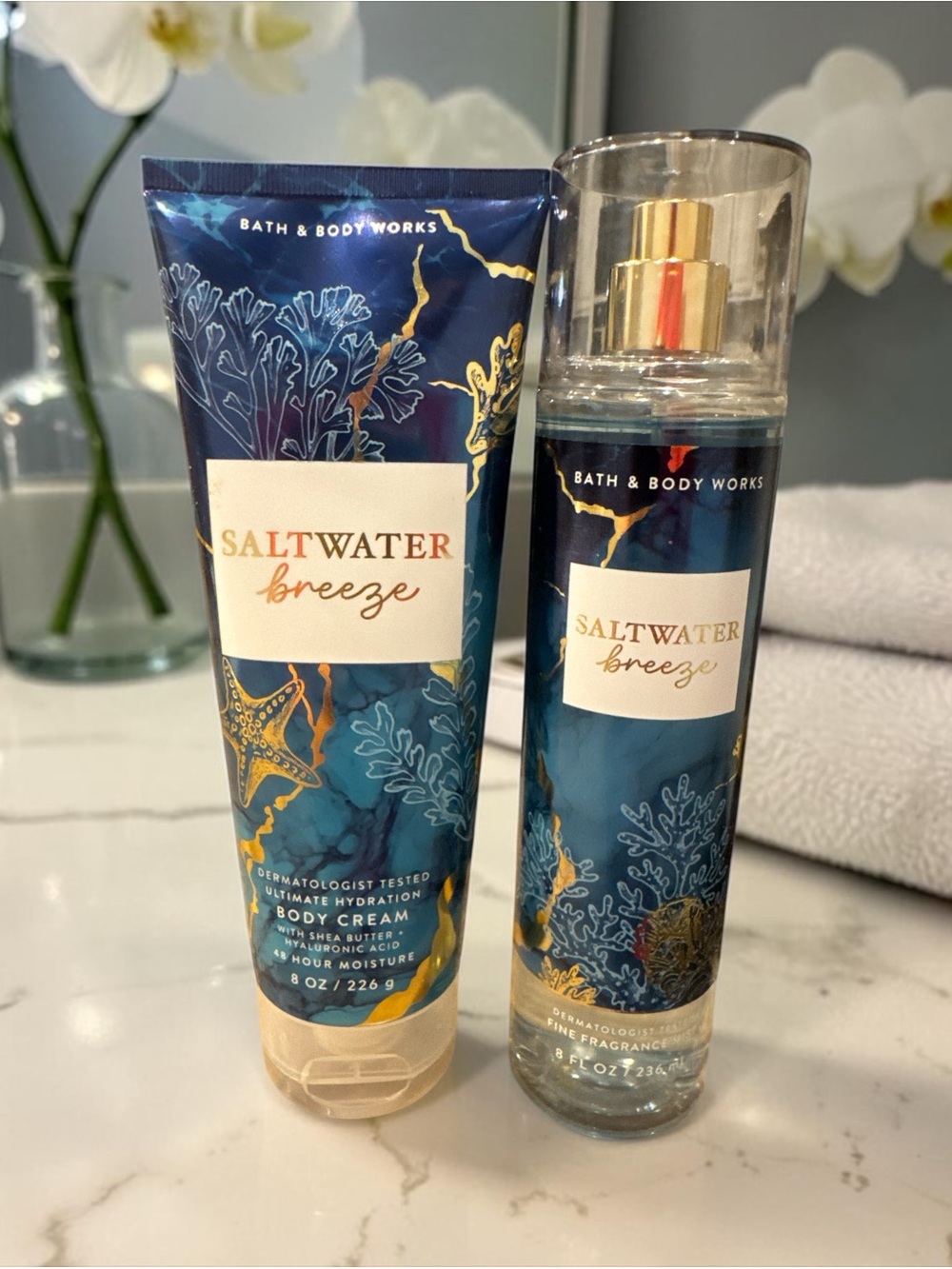 NWT Bath & Body Works Saltwater Breeze Body Cream & Fine Fragrance Mist Set